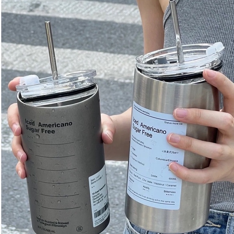 Bình Nước Giữ Nhiệt Bằng Thép Không Gỉ Có Ống Hút Dung Tích 600ml