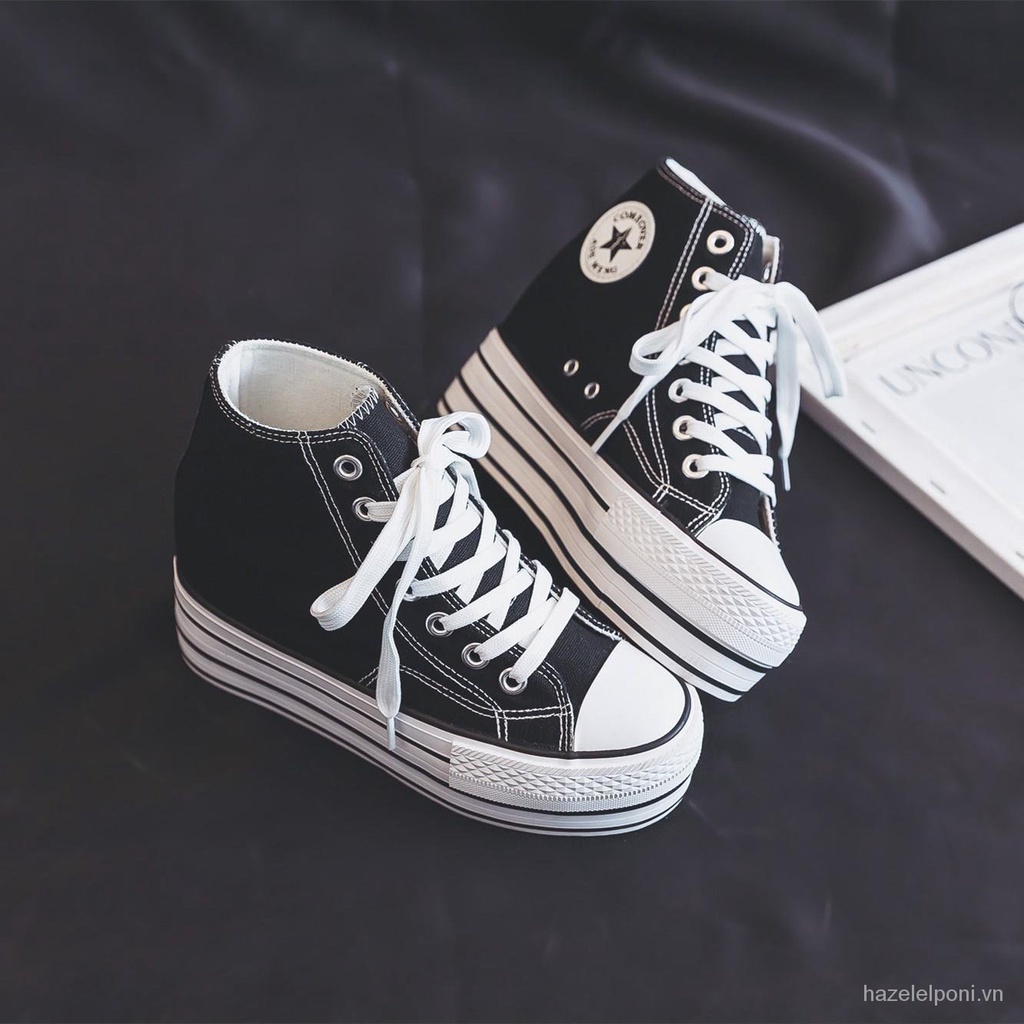 Giày Thể Thao Canvas Đế Xuồng Cao 10cm Thời Trang Thu Đông Cho Nữ 2022