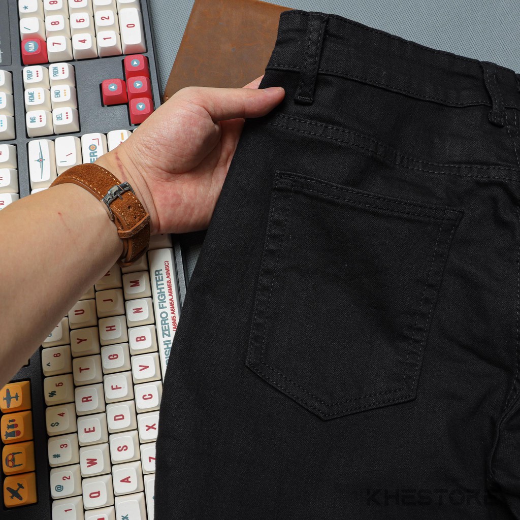Quần Jeans Nam Khestore 9095 , Jeans Trơn Đen Rách Gối Phong Cách Hàn Quốc | BigBuy360 - bigbuy360.vn