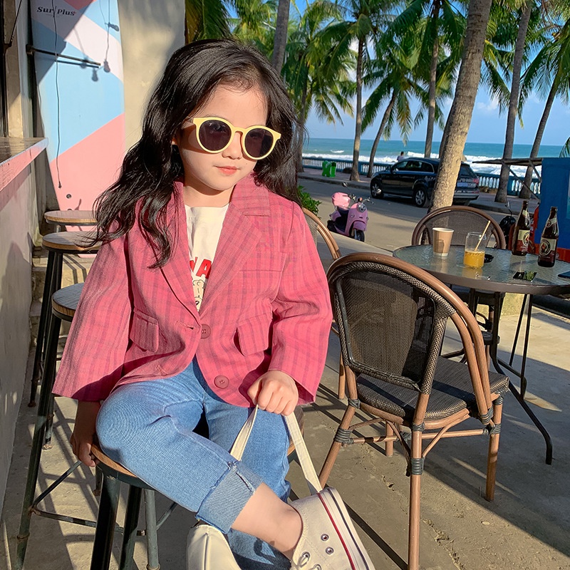 A85- Áo blazer bé gái caro size 90 - 140, quần áo trẻ em quảng châu cao cấp