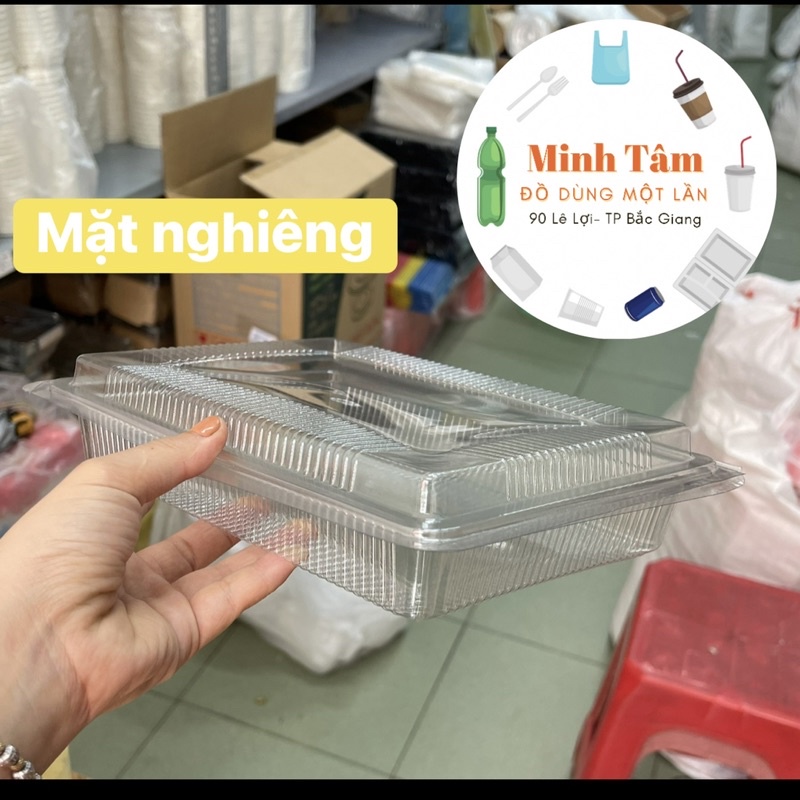 Hộp nhựa Pet 1kg chữ nhật trong suốt đựng thực phẩm, đồ ăn, trái cây hoa quả, ô mai - Hop nhua trong 1kg