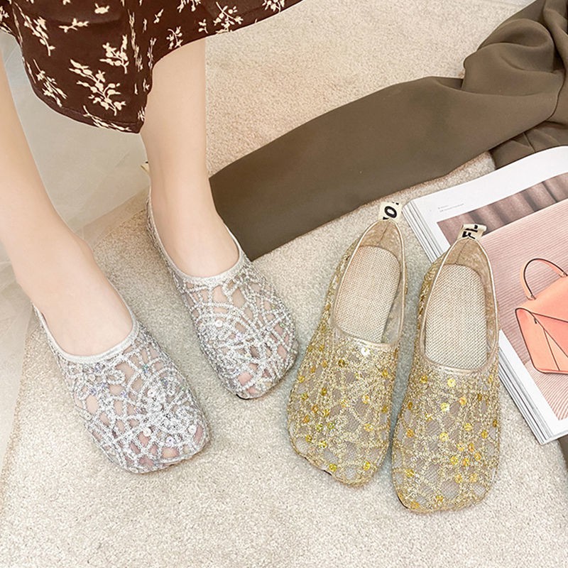 Fisherman Shoes Women'S Flat Summer New Fashion Casual Sequined Mesh Single Shoes