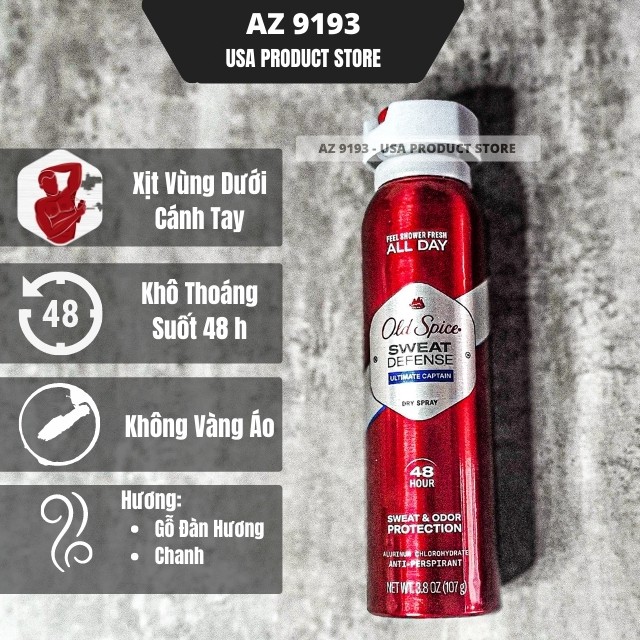 [HÀNG MỸ] Xịt Khử Mùi Nam Old Spice Hàng Mỹ 106g - Khử Mùi, Ngăn Mùi Hôi Hiệu Quả, Hương Thơm Nam Tính  - AZ 9193