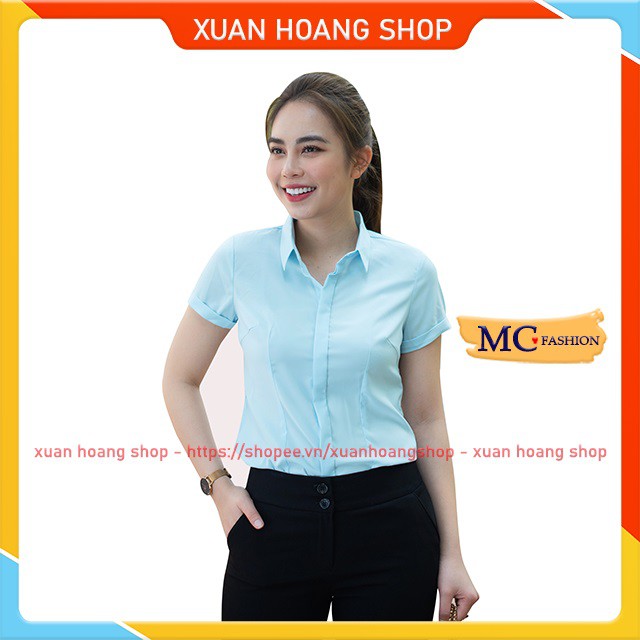 Áo Sơ Mi Nữ Kiểu Công Sở, Tay Dài, Cộc Mc Fashion Màu Xanh Hòa Bình, Chất Vải Lụa Đẹp A0215, A0216 Size Đủ