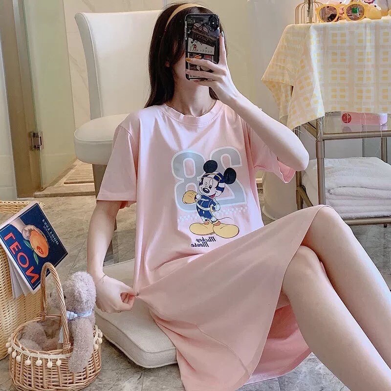 Váy ngủ ngắn tay dáng xuông 🍄HÀNG QUẢNG CHÂU🍄Đồ ngủ  pijama  sexy chất cotton thoáng mát co giãn tốt