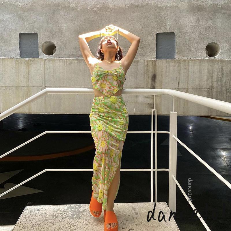 Set Áo Hoa + Chân Váy Dài Xẻ Tà 1O1 Cho Nữ