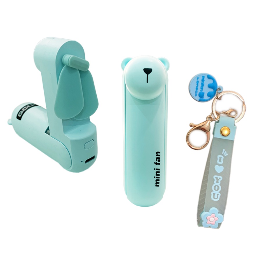 Quạt cầm tay mini Qcone F204 sạc USB, gấp gọn tích hợp đèn pin mini kèm móc khóa dễ thương ( 4 màu )