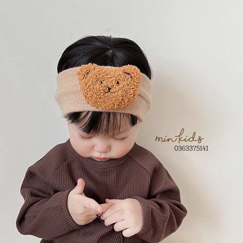 Băng đô, turban đính gấu xù bông đáng yêu cho bé