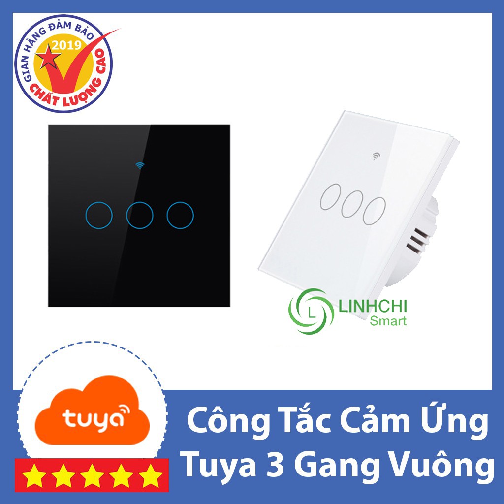 [BH 06 tháng] Công Tắc Cảm Ứng Điều Khiển Từ Xa TUYA 3 Nút Vuông (Wifi + RF433)