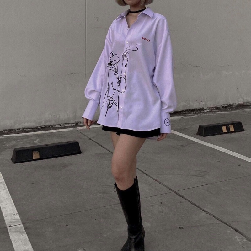 Áo Sơ Mi Sadboiz Tay dài Hình Cậu Bé Ulzzang Nam Nữ Freesize