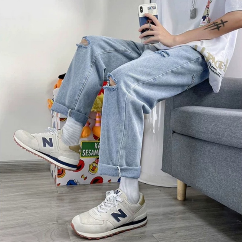 Quần Jeans, Quần jeans baggy rách gối R03 nam ống suông, rộng, hottrend 2021-XX MENS FASHION!