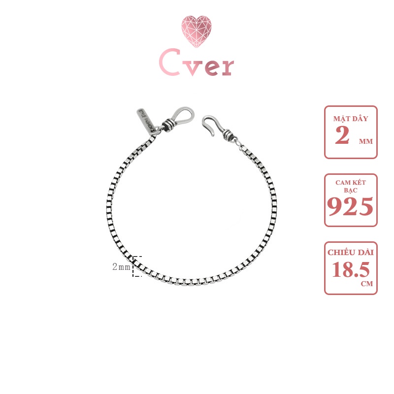 Lắc tay bạc Cver Silver chuỗi hộp dày 2mm cá tính dành cho cả nam và nữ LT-A172