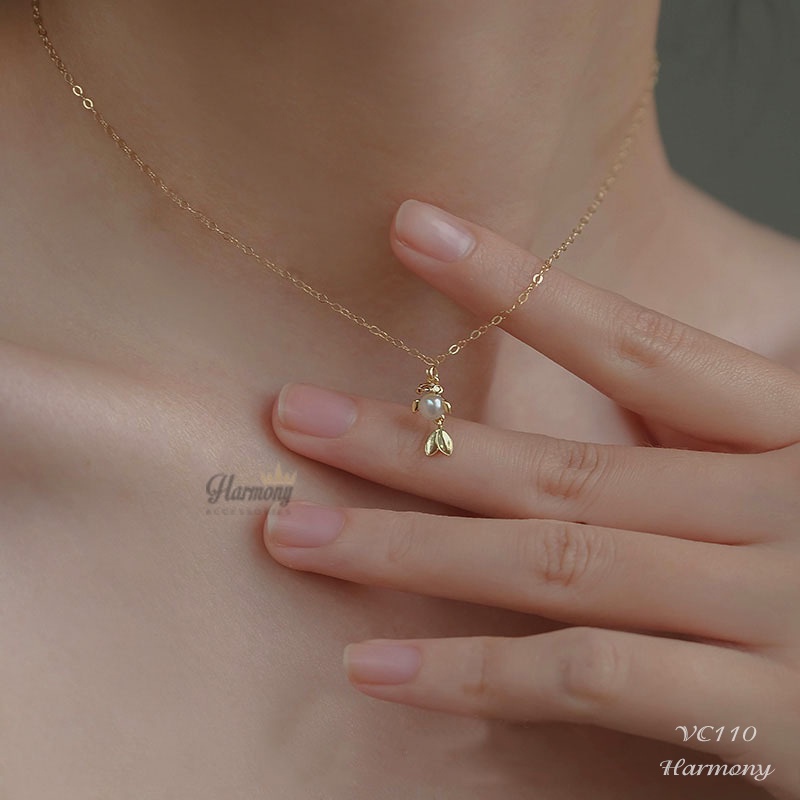 Vòng cổ nữ dây chuyền bạc 925 cao cấp mạ vàng mặt hình cá | HARMONY ACCESSORIES VC110