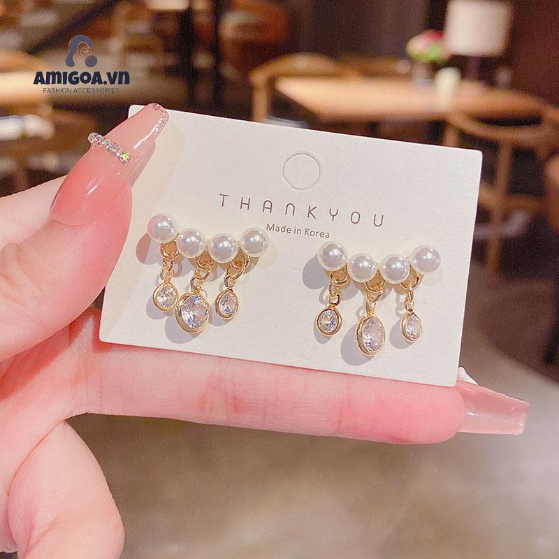 ✨✨Khuyên Tai Bạc 925 Đính Ngọc Trai Tua Rua Siêu Nữ Tính