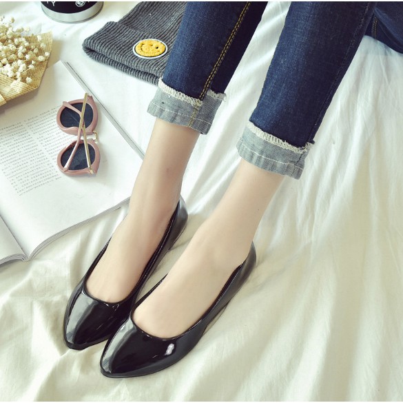 -Giày Bệt búp bê da đen bóng