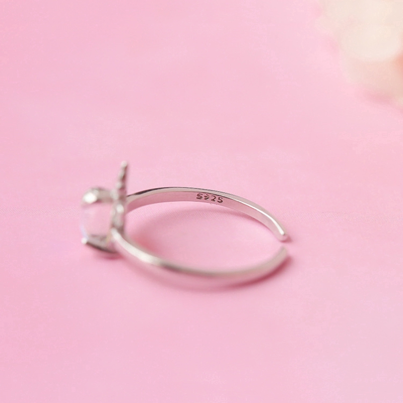 Nhẫn đá pha lê hình kỳ lân xinh xắn cho nữ Unicorn Ring Korea Crystal Opening Silver Rings Women Jewelry