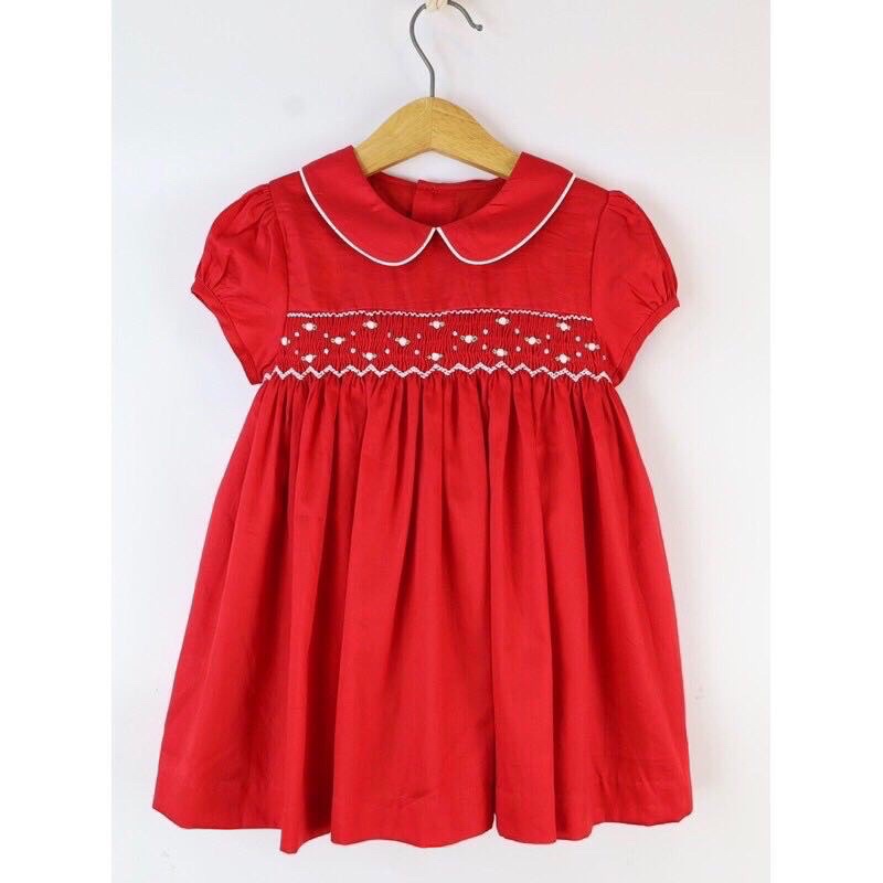 Đầm smock đỏ thêu tay cho bé