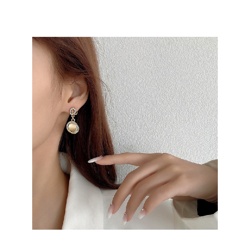 MOCHASHUBông tai kim cương khảm nhẹ sang trọng S925 bông tai opal 2023 phụ kiện thời trang nữ mới