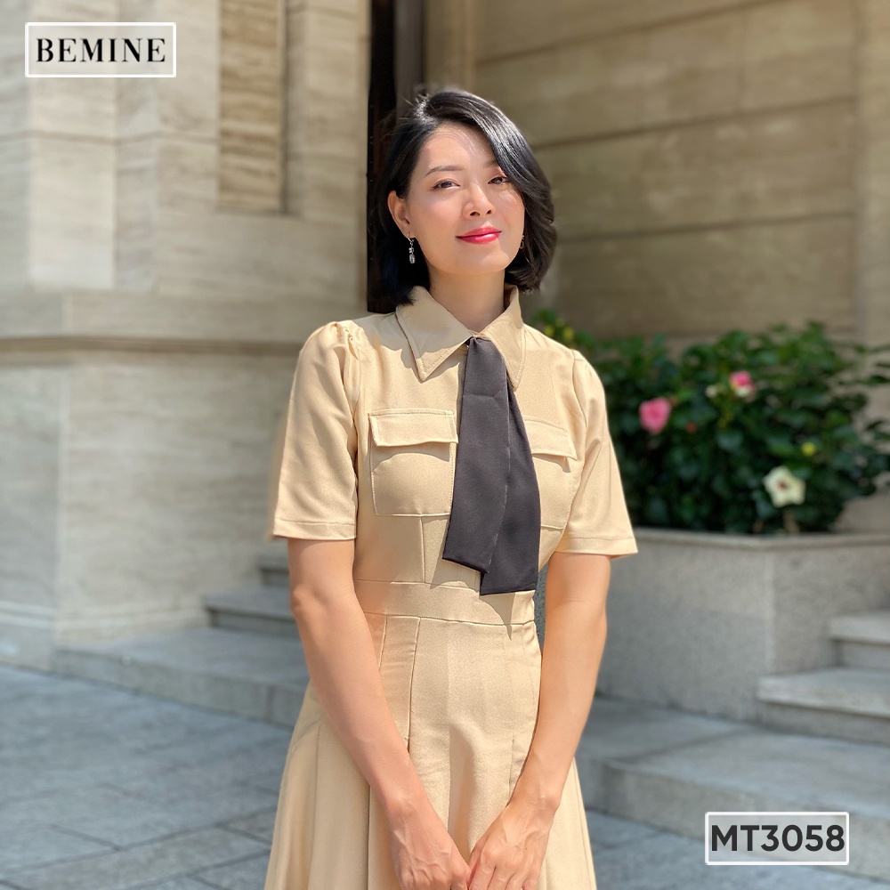 Đầm cổ sơ mi xếp ly tùng có nơ BEMINE MT3058DA