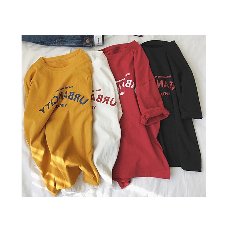 Áo thun ZHELIHANGFEI tay ngắn dáng rộng in chữ phong cách retro cá tính