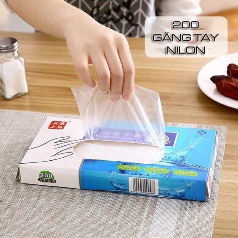 Hộp 200 Chiếc Găng Bao Tay Nilon Dùng 1 Lần Tiện Lợi Disposable Gloves 200pic