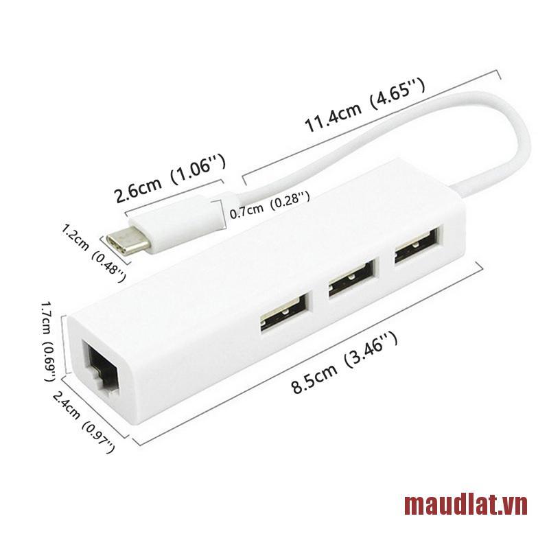 Bộ Chia 3 Cổng Usb 3.1 Type C Sang Usb Rj45 Ethernet Lan