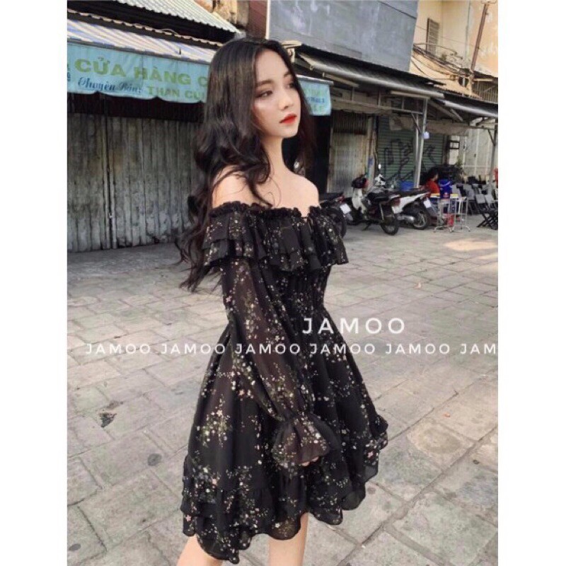 Váy hoa nhí siêu xinh _ Đầm hoa nhí trễ vai hai màu JAMOO (hình shop tự chụp/sẵn) | BigBuy360 - bigbuy360.vn