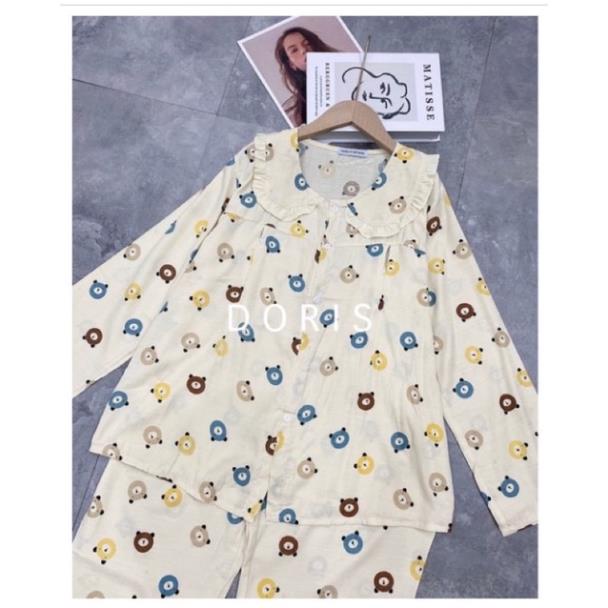 Bộ bầu Pyjama B068 cổ sen  chất đũi lạnh cho con bú khoá kéo ngực tiện lợi mặc đến sau sinh.