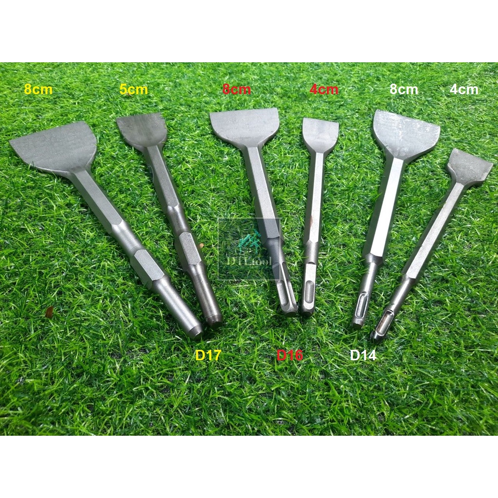 Đục bê tông. Mũi đục dẹt. Dóc vữa trát, đục gạch lát, bóc vữa cán nền. Đục bẹt