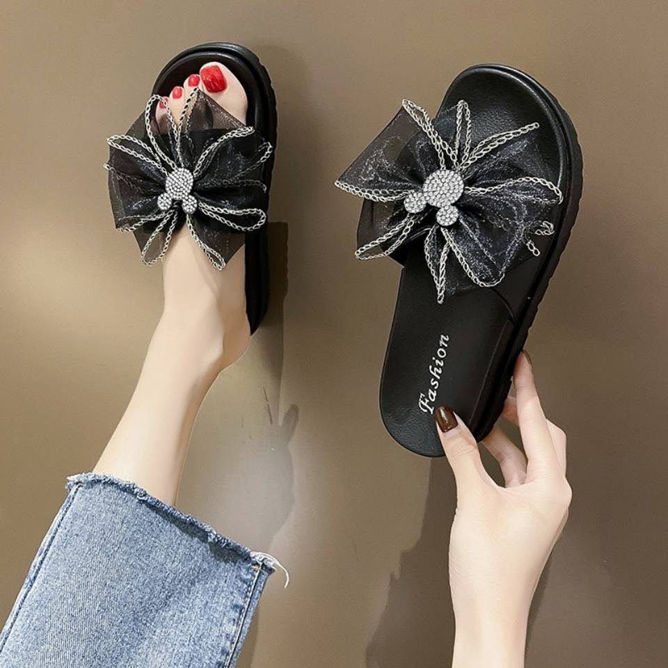Dép Sandal Đế Mềm Chống Trượt Đính Nơ Thời Trang Dành Cho Nữ
