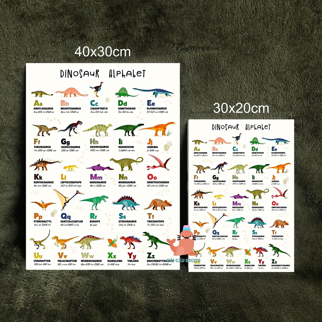 Tranh treo tường Bảng chữ cái tiếng Anh Khủng Long - Tranh treo không đinh - Alphabet Dinosaurs