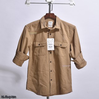 Áo sơ mi nam denim cào xước hàng hiệu cao cấp