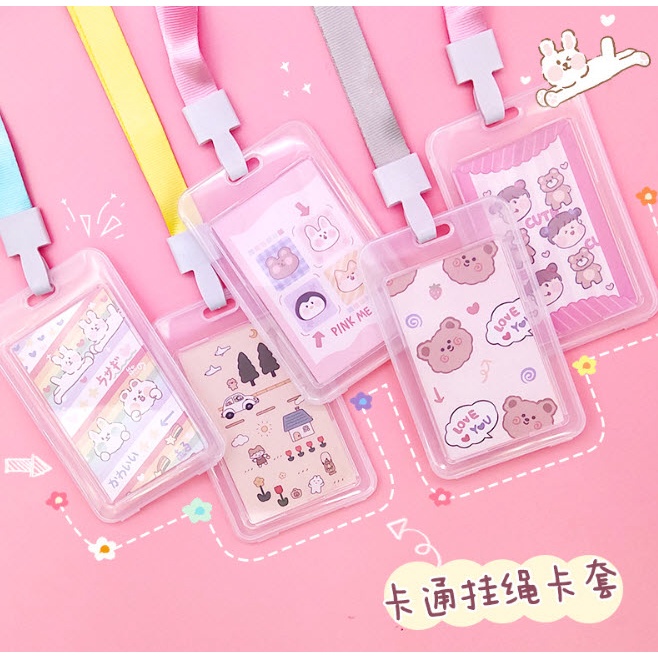 [HCM] Bao đựng thẻ bằng nhựa trong suốt tiện dụng cho học sinh có kèm hình + Dây đeo 1,5cm giao mẫu như hình