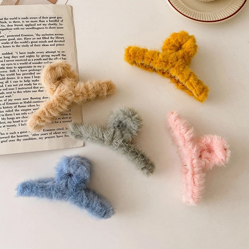 Kẹp tóc bằng vải lông màu trơn đơn giản phong cách Nhật Bản ngọt ngào cho nữ