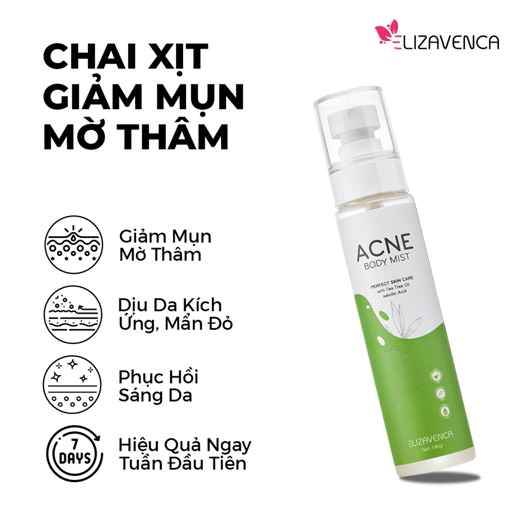Xịt giảm mụn lưng ngực, thâm mụn nang lông Elizavenca 150gr
