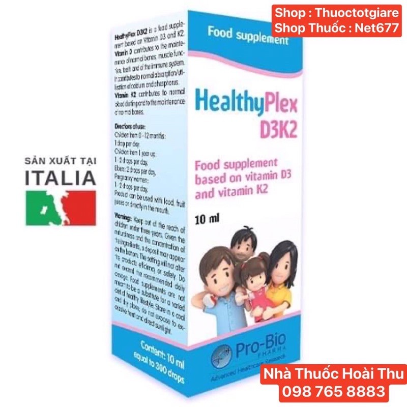 [Quà Tặng] HealthyPlex D3K2 - Bổ sung vitamin D3 k2 giup hấp thụ canxi ,tăng chiều cao cho trẻ (Italy)