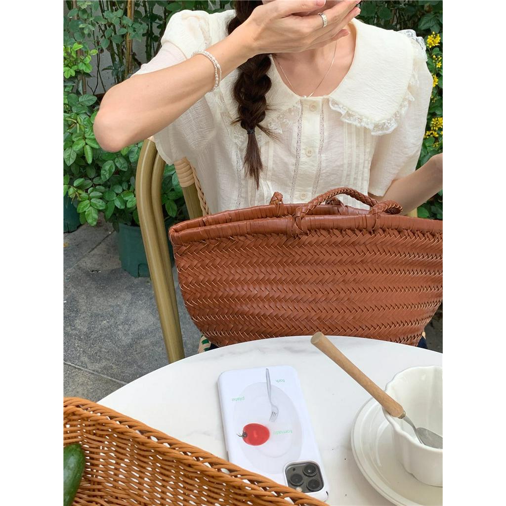 Áo Sơ Mi Tay Ngắn Cổ Búp Bê Phối Ren Dễ Thương Phong Cách Hàn Quốc 52799 2 Màu Lựa Chọn