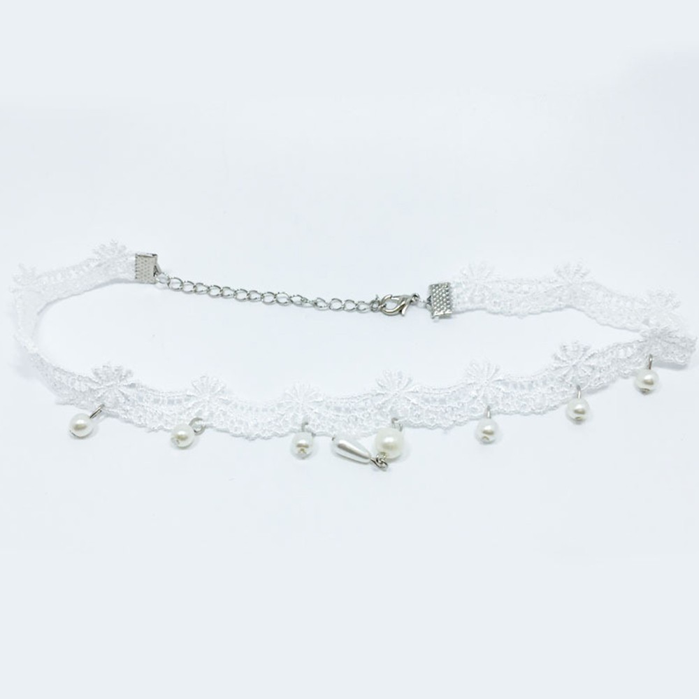 Vòng Cổ Choker Ren Đính Hạt Giả Ngọc Trai Trắng Phong Cách Gothic