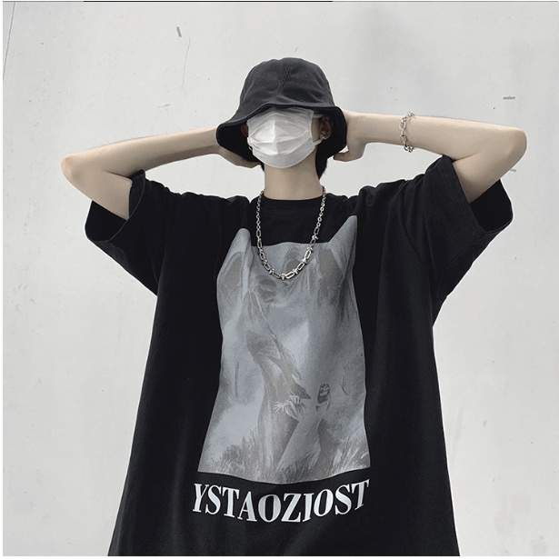 Áo Thun Trơn Tay Ngắn Dáng Rộng In Hình Thời Trang Nhật Bản Dành Cho Nam Giới