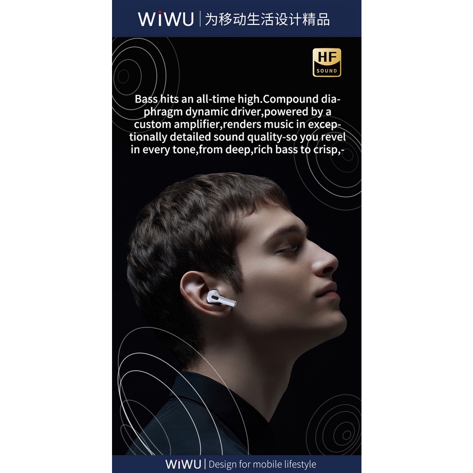 Tai Wiwu Airbubs 3 SE âm thanh nổi, hỗ trợ sạc không dây được tặng kèm vỏ silicon - Hàng chính hãng