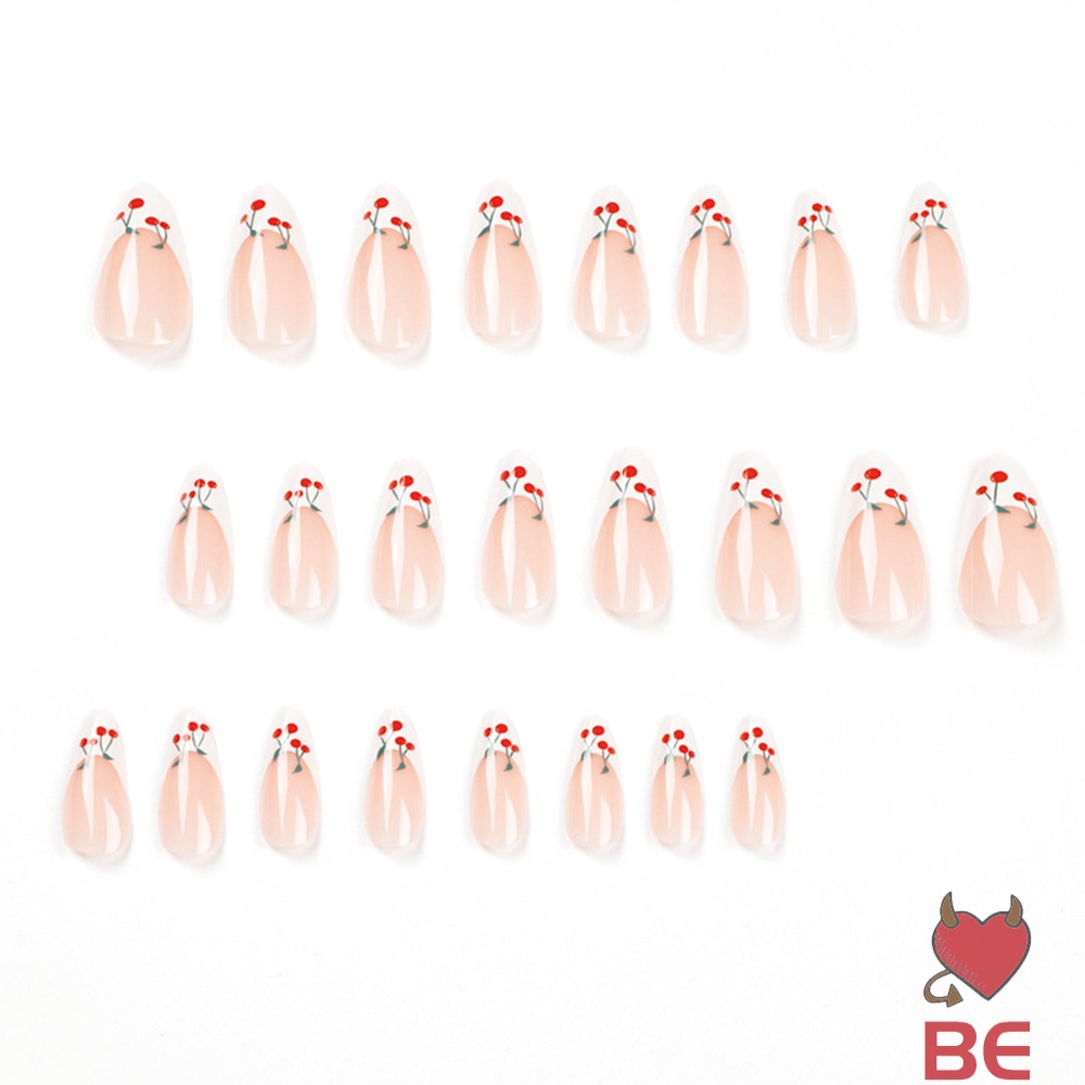 Set 24 móng tay giả YADORNOS trang trí họa tiết cherry xinh xắn cho nữ
