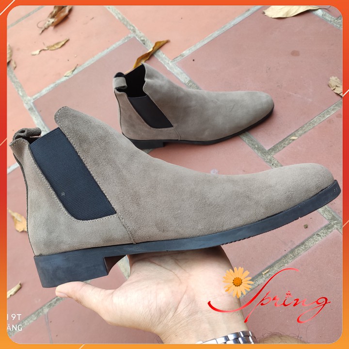 Giày chelsea boot da lộn màu lông chuột đế cao su tăng chiều cao