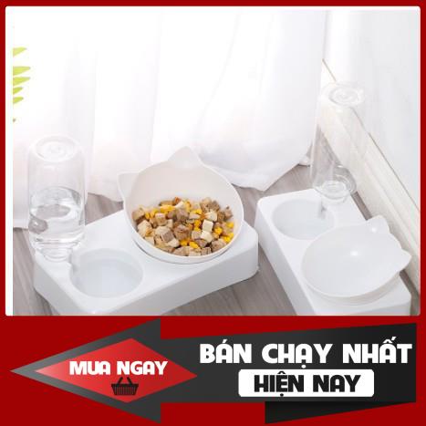 [❌GIÁ SỈ❌] Bát ăn chống gù cho thú cưng kèm bình cấp nước tự động – Chén ăn và uống dễ thương cho chó mèo ❤️