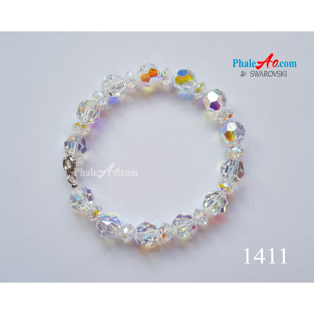 Vòng tay pha lê Swarovski hạt tròn 8ly classic bead 5000 & bánh cam 6ly briolette 5040, khóa bạc 925 (màu tùy chọn)