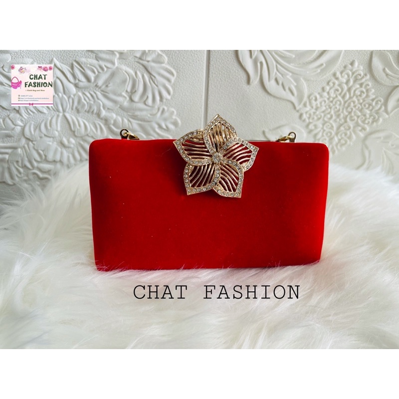 Bóp cầm tay clutch đi tiệc khóa phối hoa mai nữ tính