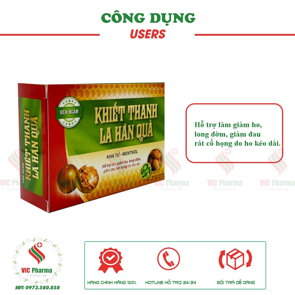 Viên ngậm Khiết thanh La hán quả hỗ trợ giảm ho, long đờm - Hộp 3 vỉ x 8 viên