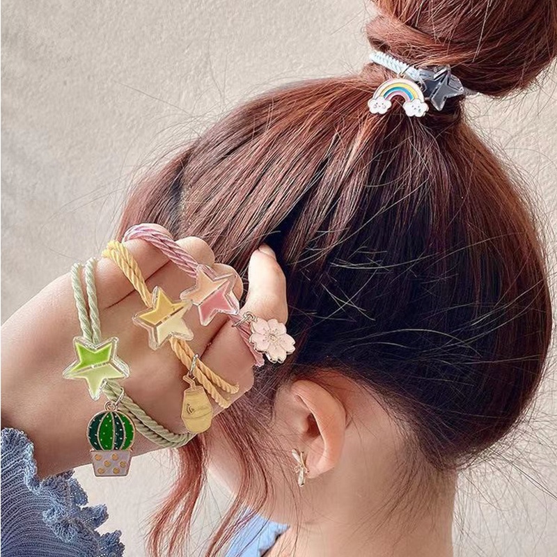 Dây Thun Cột Tóc Mặt Ngôi Sao Đơn Giản Thời Trang Cho Nữ