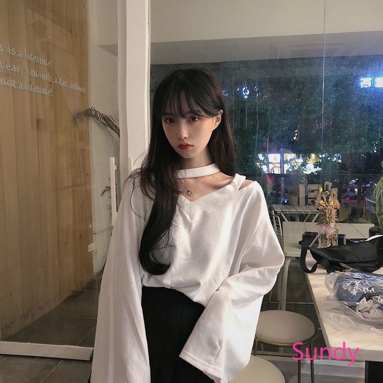 Áo Kiểu Tay Dài Cổ Chữ V Hở Vai Phong Cách Trẻ Trung Quyến Rũ Cho Bạn Gái