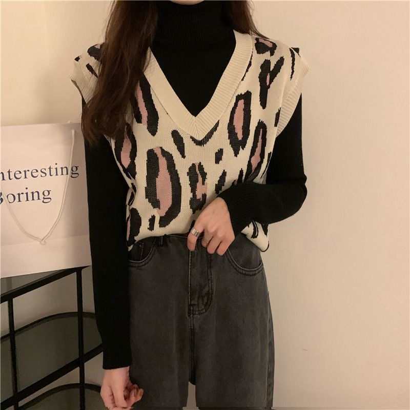 Áo Sweater Không Tay Cổ Chữ V Dáng Rộng In Họa Tiết Da Báo Thời Trang Hàn Quốc Dành Cho Nữ 3462 | BigBuy360 - bigbuy360.vn
