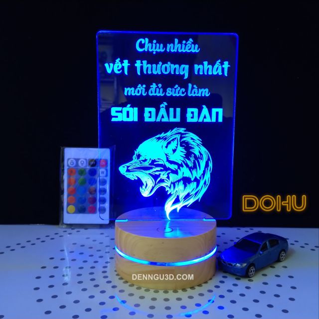 Tranh Động Lực Để Bàn Tích Hợp Đèn Led 16 Màu DOHU019: “Chịu Nhiều Vết Thương Nhất Mới Đủ Sức Làm Sói Đầu Đàn”